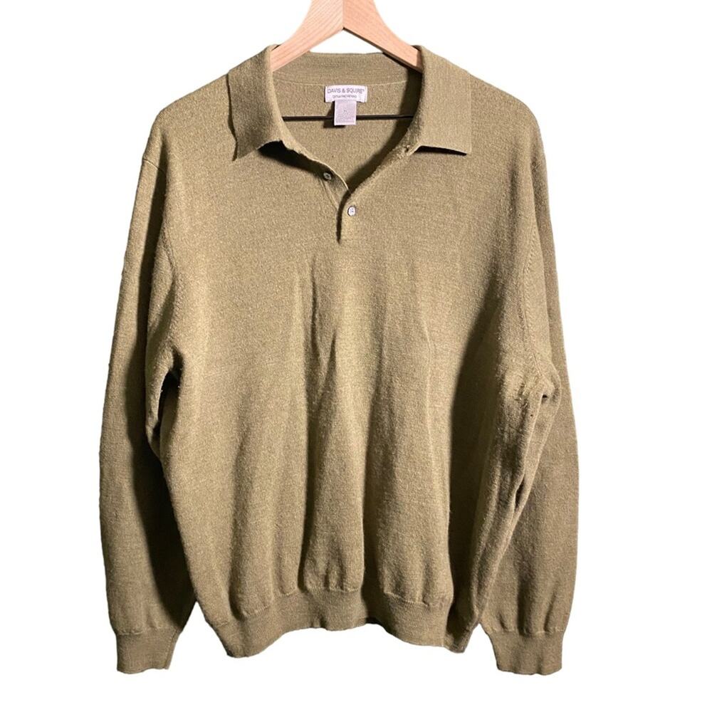 100% Extra Fine Merino Wool Polo Sweater Men’s XL Olive Davis & Squire